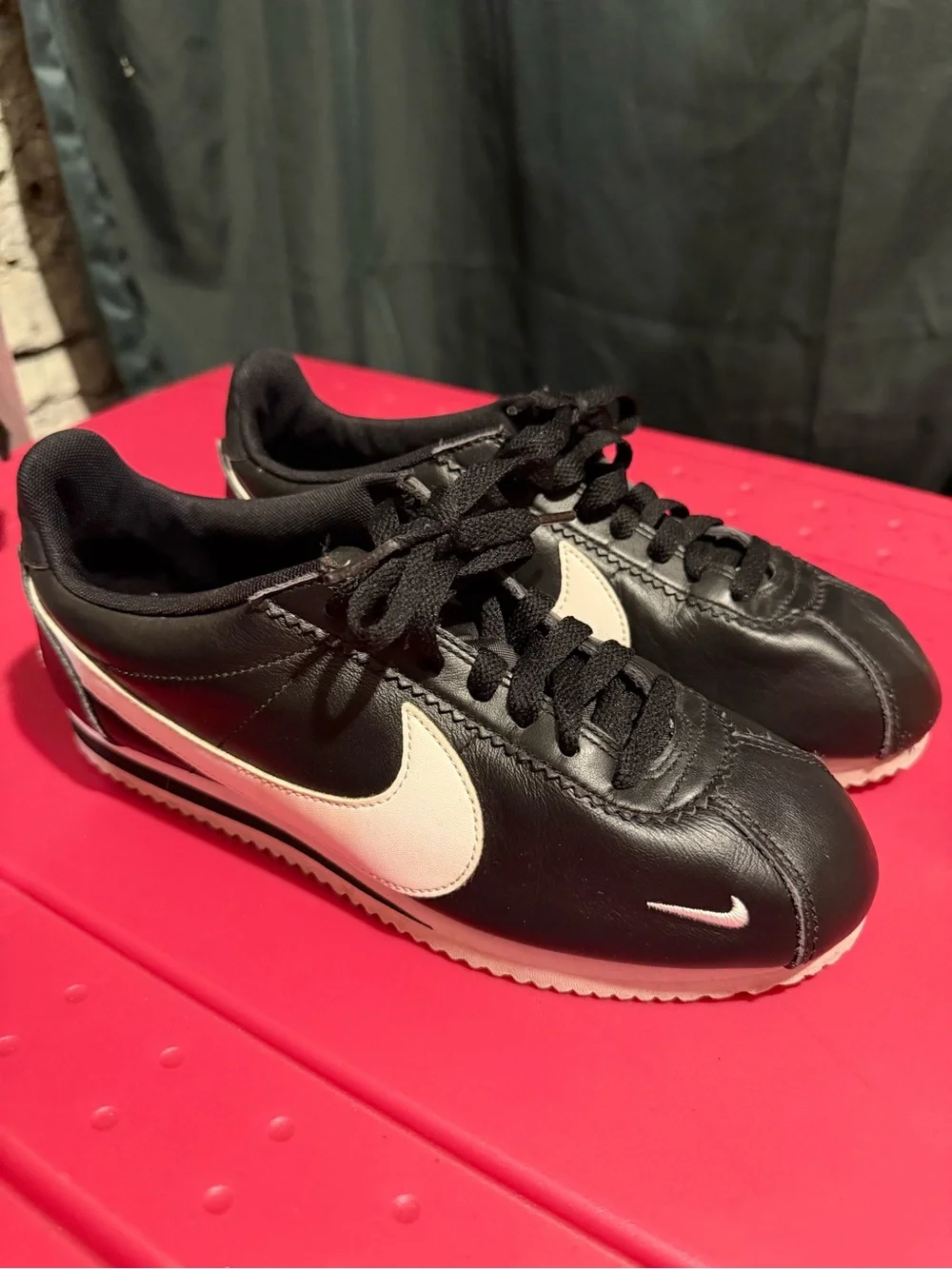 Nike Black Leather Sneakers with White Swoosh
